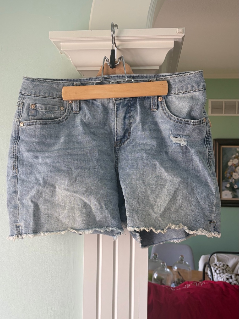 Silver Jeans Light Blue Frayed Denim Shorts